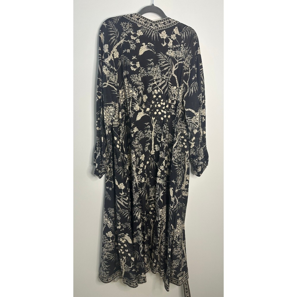NWT H&M Long Sleeved Wrap Dress Tie Waist Black Cream Floral Print Midi Maxi XL - Picture 8 of 12